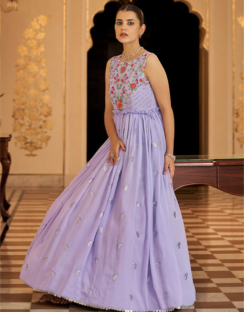 Traditional Function Wear Gown Collection Lavender Georgette Gown Close-up View